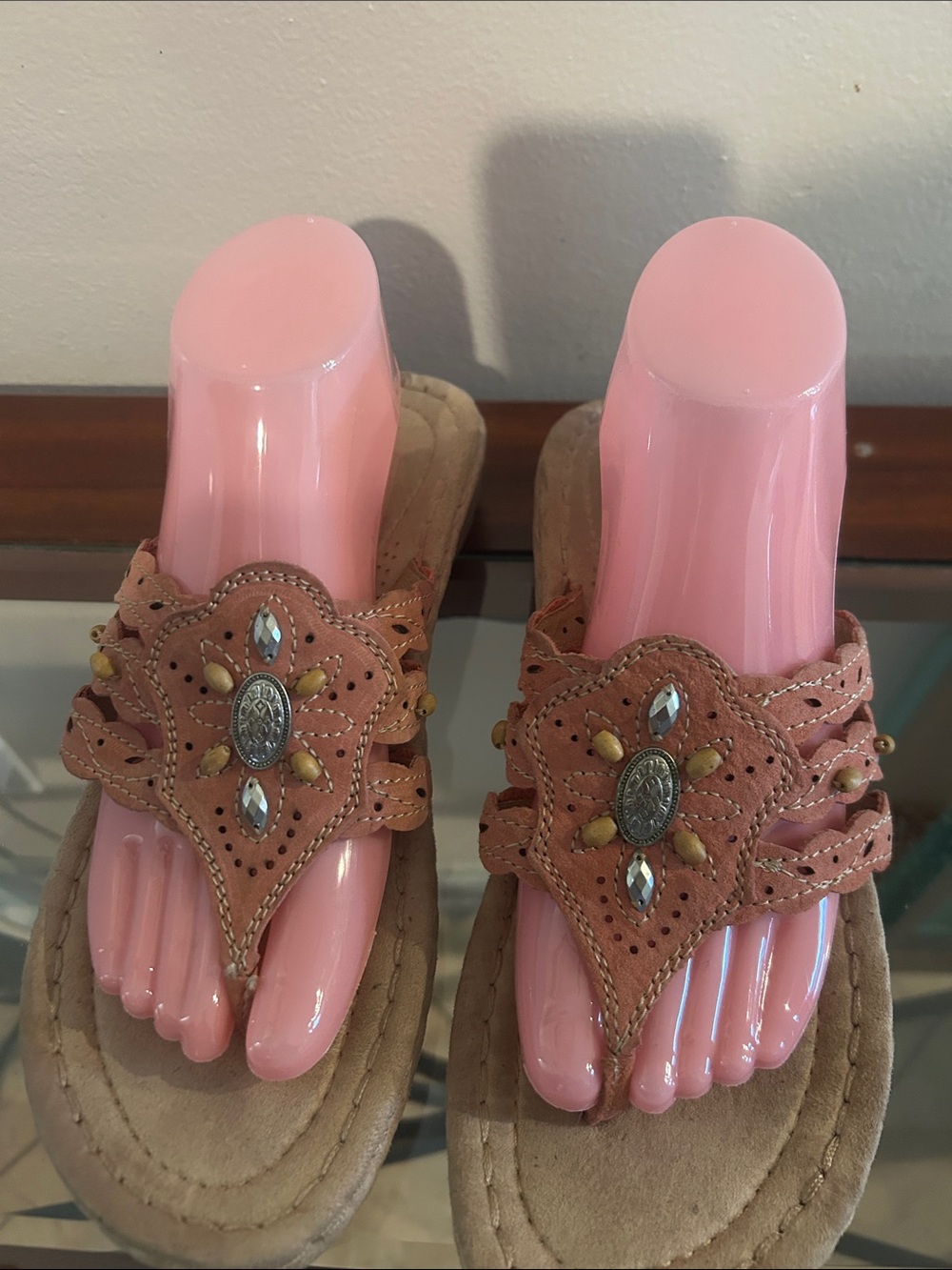 Earth Spirit Pink Beaded Thong Sandals